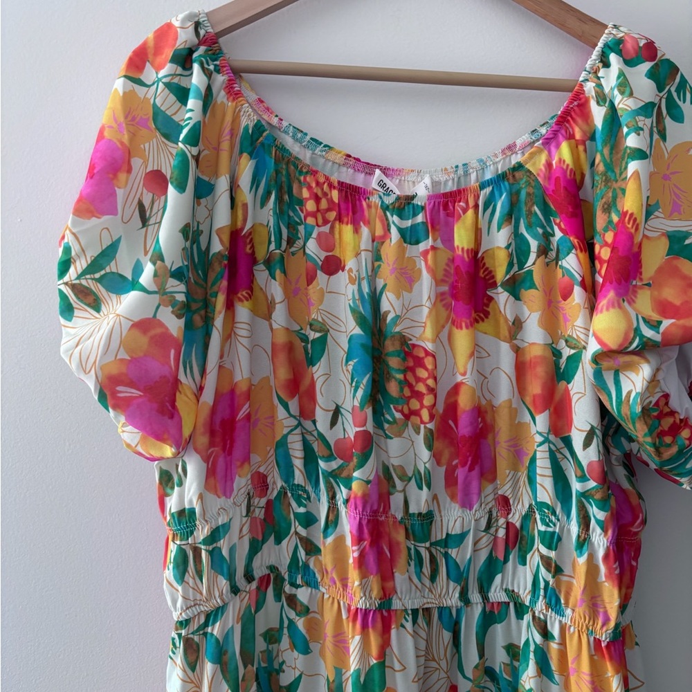 Grace Karin Tropical Floral Print Resortwear Vacation Midi Dress Size 2XL NWT - Picture 4 of 9